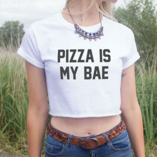 Sexy Slim Funny Top Tee Hipster Black White - Women Summer Crop Top Pizza Is My Bae Letters Print Short T shirt