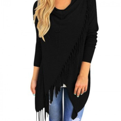 Fashion Tops Tassel Irregular Tee Shirt Femme Draped Knitted Shirts