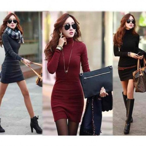 Turtle Neck Body Con Dresses, Slim Fit Dress