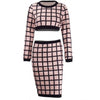 Long-sleeved Plaid 2 Pieces Dress Crop Top