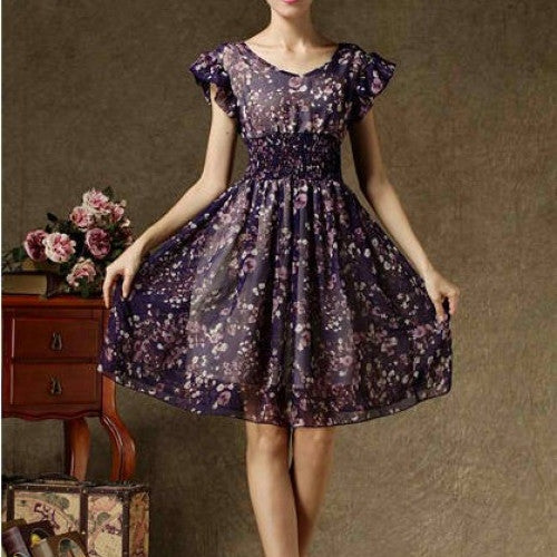 Sweet Waist Slim Chiffon Dress