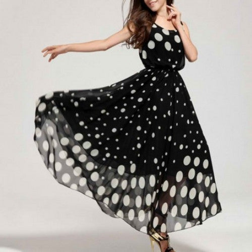 Polka Dot Printed Sleeveless Chiffon Dress