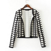 Office Open Stitch Jacket In Grid Print Tailored Short Coat